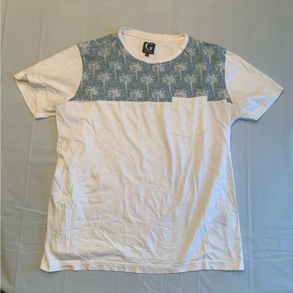 Grafton  Mens short sleeve T-shirt size LG BLUE AND WHITE palm tree patterned - Picture 5 of 10